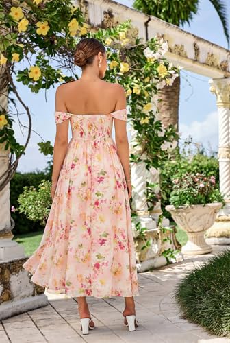 Image of GRACE KARIN 2026 Women's Summer Floral Wedding Guest Dress,Beach Flowy A Line Maxi Off Shoulder Bridesmaid Dresses