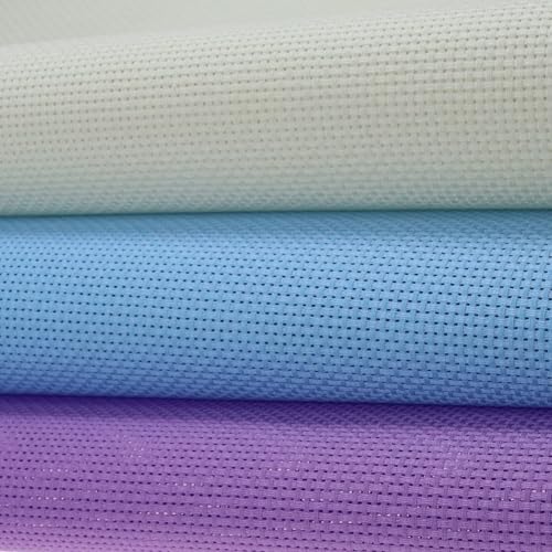 Image of KCS 3 pc of 15 inch x 18 inch(38cmx45cm) Counted Cross Stitch Cotton Aida Cloth Needlework Rolled Fabric Box,11CT,Cream+Light Blue+Lavender