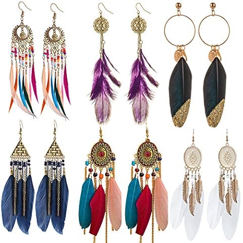 6 Paar Damen Fransen Feder Ohrringe Bohemien Cover