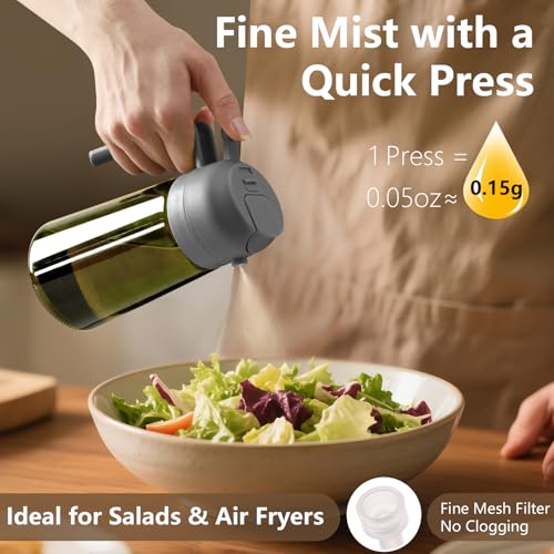 2 Spruzzatore Olio e Distributore Olio, 470 ml, in vetro resistente alla luce, per cucina, friggitrice ad aria, cucina, insalata e barbecue - immagine 4