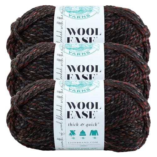 Image of Lion Brand Yarn, Wool-Ease Thick & Quick Yarn, Blackstone, Black, 3 Pack