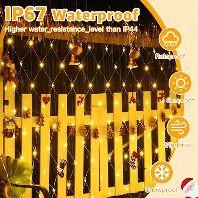 Ollny Net Lights Outdoor Mesh Light 10x7ft, 210LED Connectable Christmas Net Lights with 8 Modes, IP67 Waterproof Bush Light for Tree Wall Ceiling Outside Decorations, Warm White