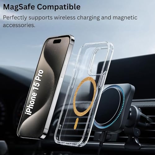 Image of AIBEX Back Cover Case Compatible with iPhone 15 Pro | Glitter Ring Cute Shiny Colorful Bling Case (Compatible with Magsafe) | Transparent PC+TPU Glossy Shiny Cover for Girls & Women - Gold