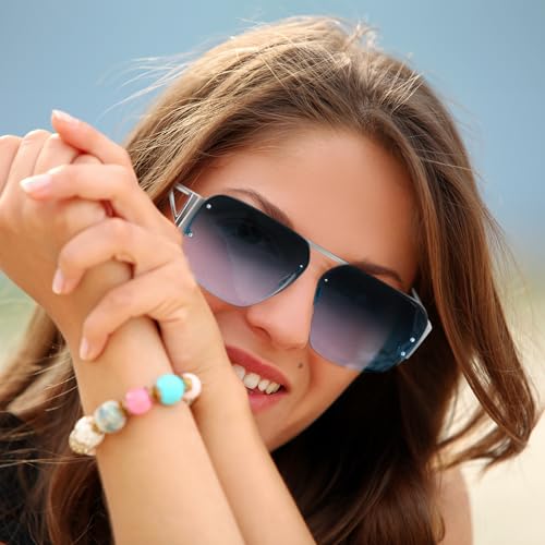 FEISEDY Trendy Aviator Sunglasses for Women Men Retro Metal Rimless Frame Square Shades B29853