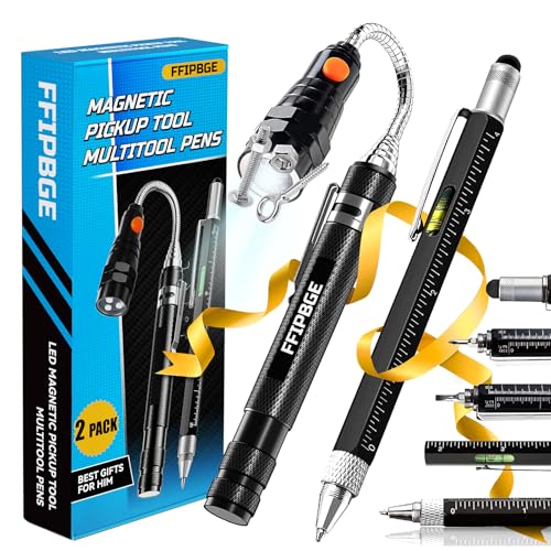 Birthday Gifts for Him, Fathers Day Dad Gifts, Magnet Pickup Tool with Telescoping Magnetic Flashlight and 6 in 1 Multitool Pen with Rulers, Bubble Level, Screwdrivers, and Ballpoint
