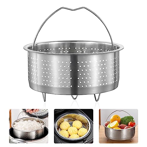 WOOWAIR Cesto de Vaporera de Acero Inoxidable, Cestillo Olla con Asa y Soportes, Vaporera Cocinar Vapor Multifunción Cesta de Limpieza de Frutas con Mango para Verduras, Pescado, Huevos(17,5cm)
