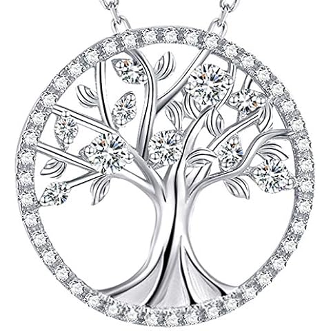 Christmas Birthday Gifts for Wife Mom Tree of Life Necklace April Birthstone Jewelry Sterling Silver Simulated Diamond Pendant Necklace Women Cover