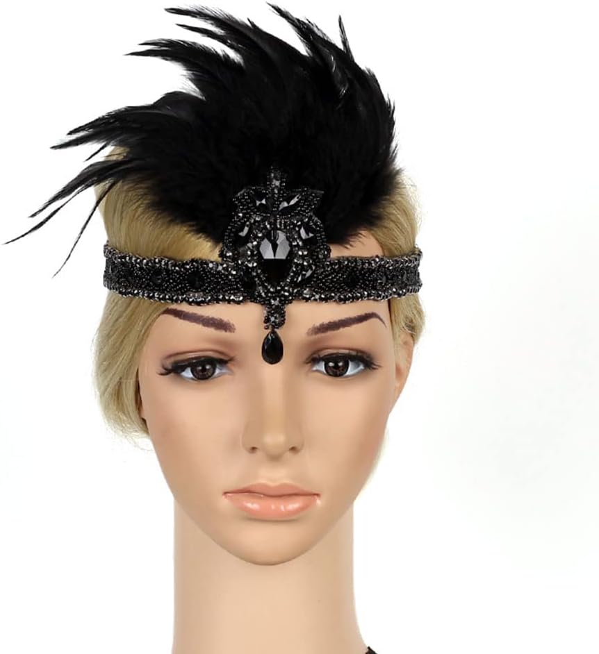STIOEDYUAN 1920s Flapper Headpiece Great Gatsby Feather Headband Cocktail Tea Party