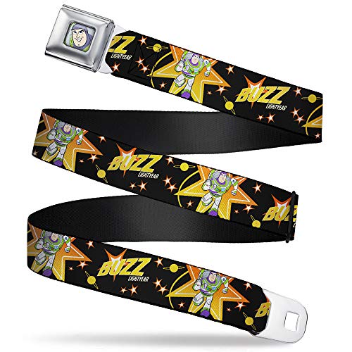 Buckle-Down Belt Seatbelt Buckle Toy Story Buzz Lightyear Running Stars Black Orange Yellow Mens Womens Kids Adjustable