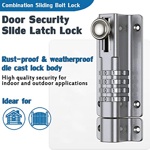 Combination Door Security Slide Latch Lock,V·resourcing® High Security 4 Digit Pin Dial Gate Lock For Sheds, Home Reinforcement, Barns, Fences, Childproofing, Cupboards, Workshop #TOP1