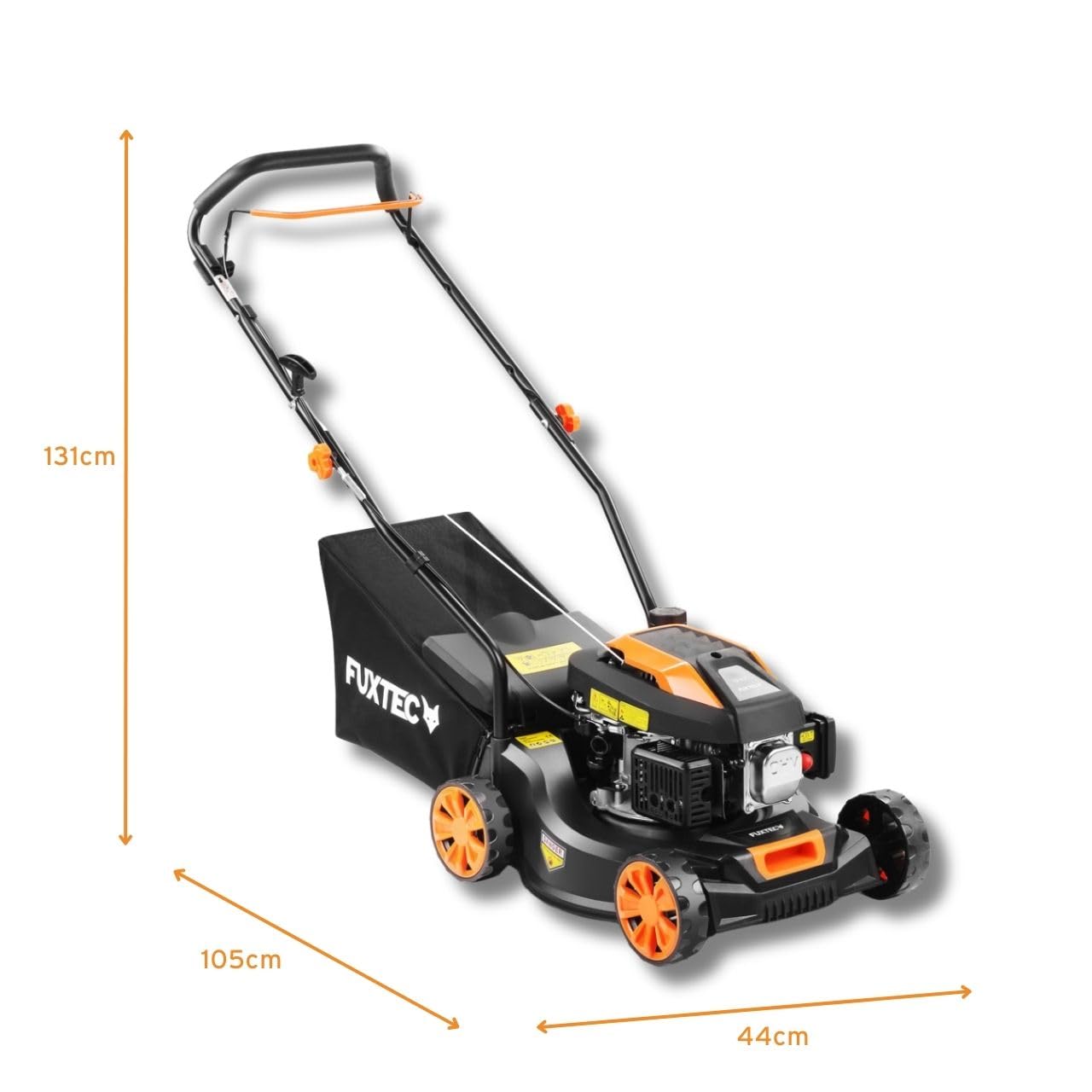 FUXTEC Benzin Rasenmäher FX-RM4180 • 79,8 cm³ 4-Takt Motor • 41 cm Schnittbreite für kleine Flächen • 45L Fangkorb • 3-stufige Schnitthöhe 25–55 mm • leichte 18kg