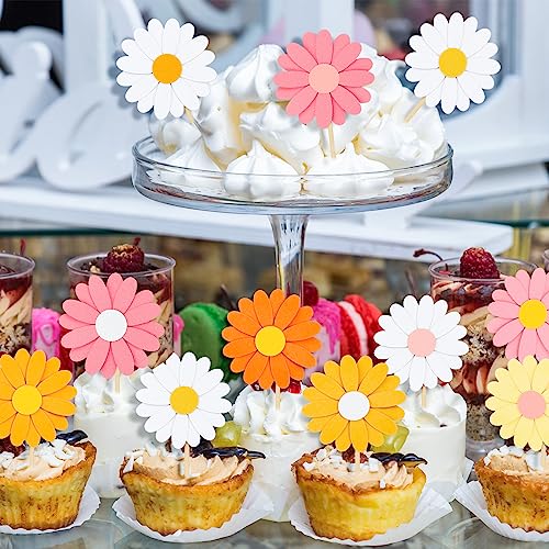 Henoyso II-HENOYSO-230713 48 Pcs Daisy Cupcake Toppers Groovy Flower Cake Topper Daisy Cake Decorations Daisy Flower Cake Picks thumb #4