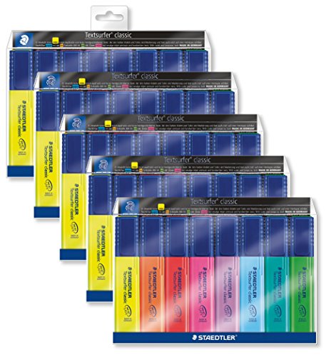Staedtler Textsurfer Classic Highlighter, Chisel Tip, Blue/Green/Orange/Pink/Purple/Red/Turquoise/Yellow, 8 per Set (364WP8)