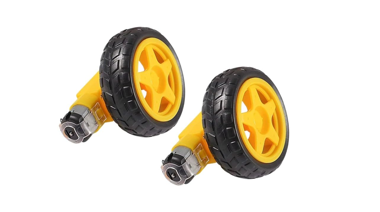 Dual Shaft BO Motors with 65mm Robot Wheels Tyres Combo (Pack of 2) | 100RPM Double Shaft DC Geared Motors 6-12V (Yellow) Reinforced Rubber Wheels Ideal for Smart RC Car 2WD 4WD Chassis Kit-image-45