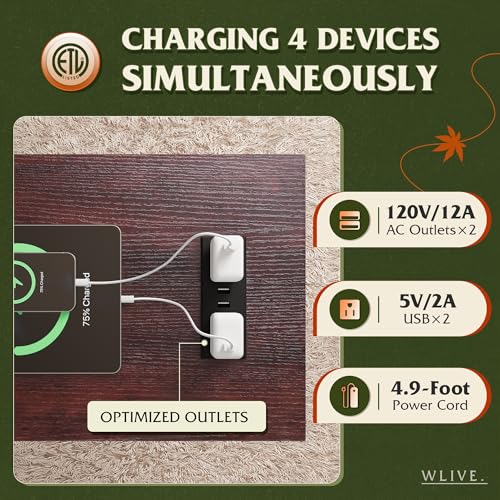 Image of WLIVE End Tables Living Room Set of 2 with Charging Station, Sofa Side Tables with Open Storage Shelf, Slim Farmhouse End Table Sets, Espresso