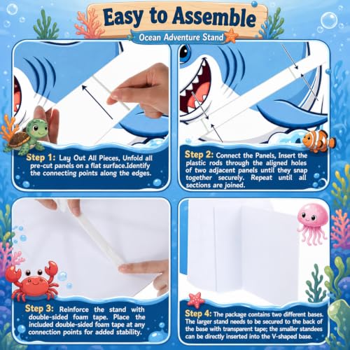 Image of 3 Pcs Shark Birthday Party Decorations Set, Huge Shark Ocean Wave Standee for Summer Ocean Baby Shower Party Under The Sea Photo Backdrop