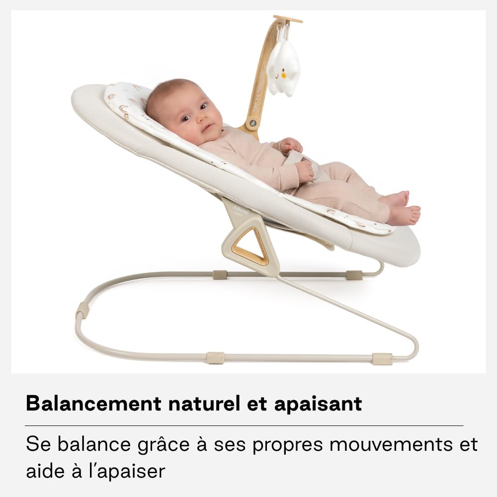 Jané Light, Transat Bébé dès la Naissance, Transat Ultraleger avec Balancement Naturel, Arche de Jeux et Réducteur, Housse Déhoussable et Lavable, Beige