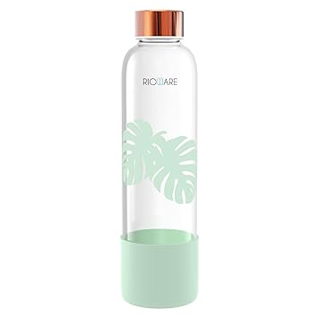 Rioware Purifa Borosilicate Glass Water Bottle With Silicon Sleeve (750Ml) | Airtight Lid | Leak Proof | Silicon Cap | Fridge Water Bottles For Home, Office & Gym -Pack Of 01(Green) - image, photos