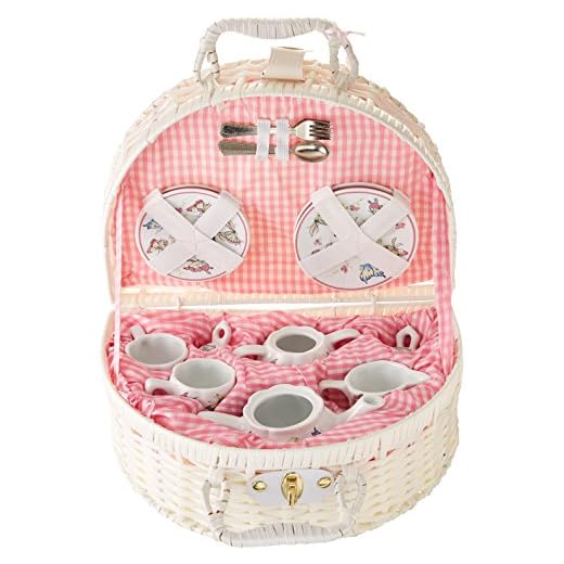 Delton Products Pink Butterfly Children's Tea Set with Basket