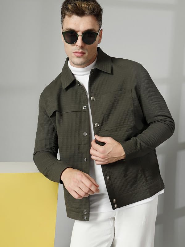 Image of CHKOKKO Men's Fleece Solid Winter Wear Regular Fit Standard Length Jacket