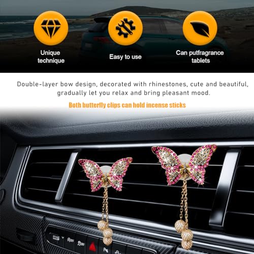 Image of povtii 2 PCS Bling Car Air Vent Clips, Rhinestone Butterfly Air Freshener Outlet Diffuser Clip, Cute Auto Air Conditioning Clip Charm for Women Girls, Decoration Car Accessories (Pink)