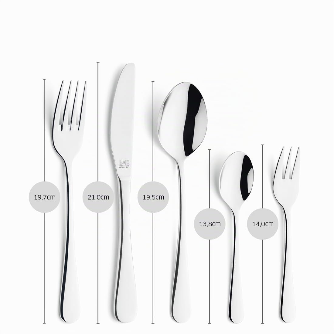 Beckmann & Rommerskirchen Besteck-Set Viva 60-tlg., 18/10 Edelstahl | Hochglanzpoliertes, spülmaschinenfestes Besteck mit weichen Linien, Menümessern, Gabeln, Löffeln und Kaffeelöffeln