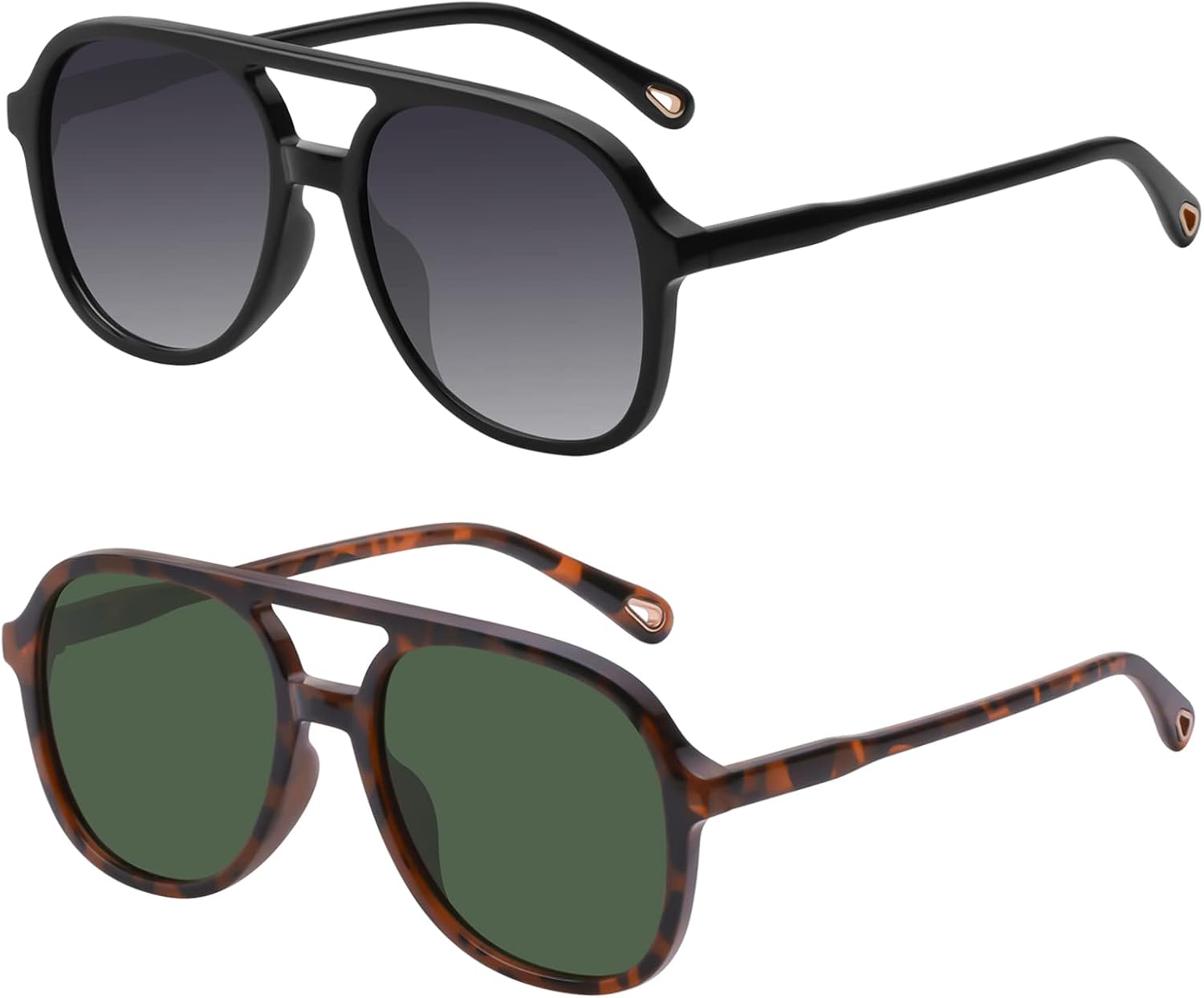 YDAOWKN Retro Square Aviator Sunglasses for Womens Mens Vintage 70s Double Bridge Sun Glasses - Image 3