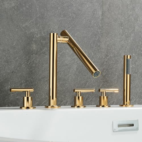 Mitigeur de baignoire double levier doré avec accessoire de douche complet