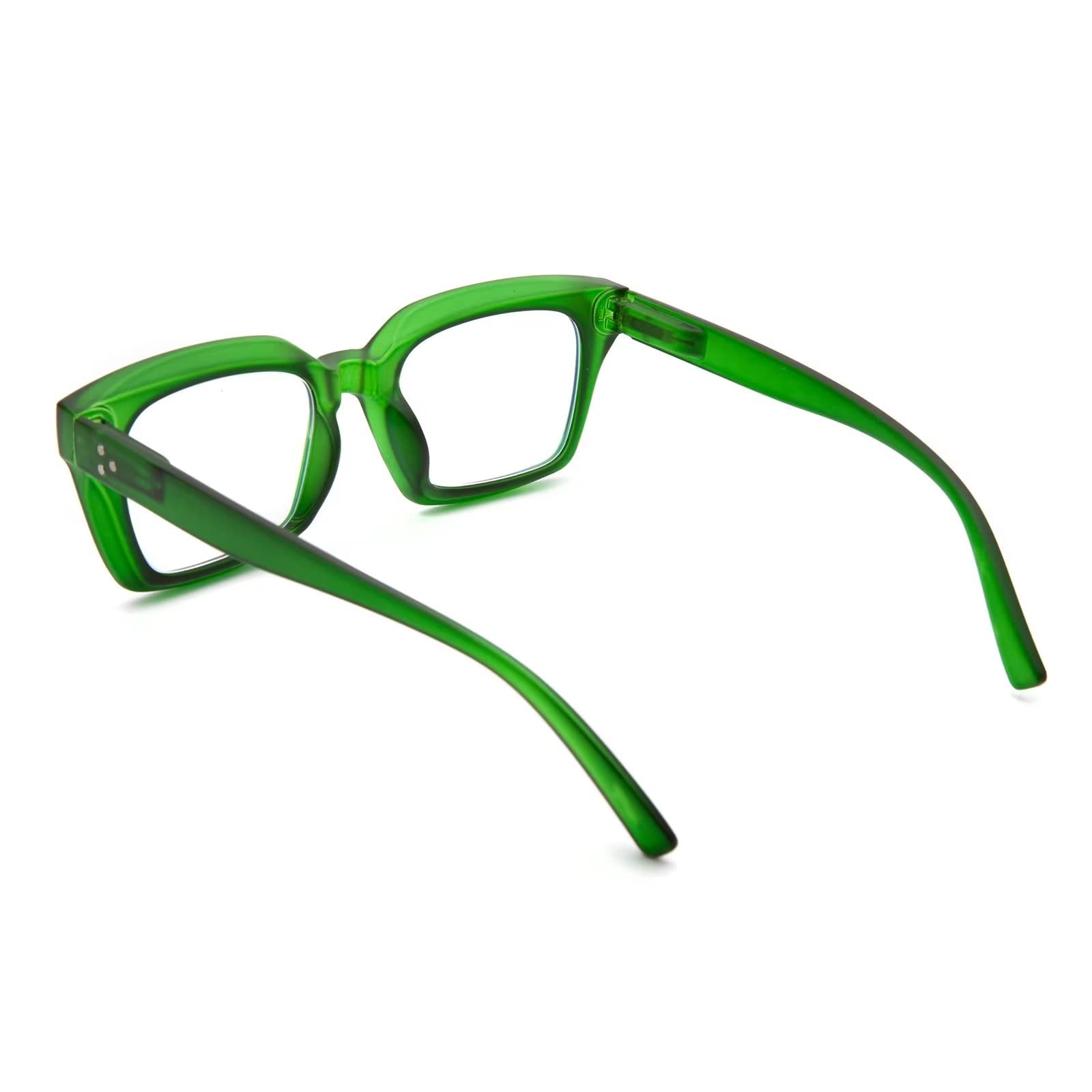 Amorays Occhiali da Lettura Oversize Square Frame Vintage con Anti Luce Blu Lenti Cerniera a Molla Occhiali Presbiopia Lettori per Donna Uomo 6561NEW(Verde,+2.5)