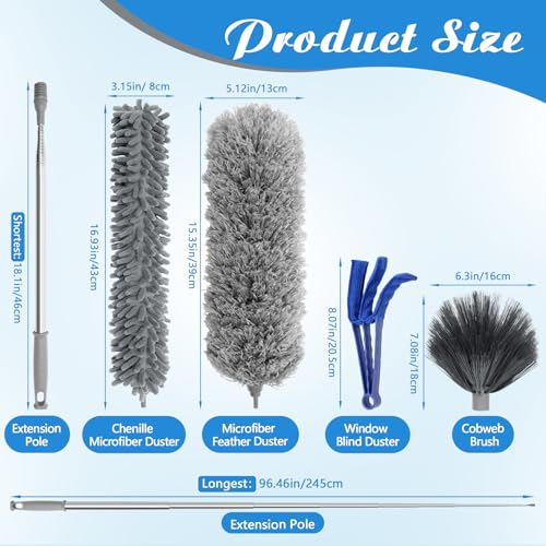 Image of COITEK Cobweb Duster with Extension Pole 96 inch Telescoping, 5PCS Microfiber Feather Duster for Cleaning Ceiling, Fan, Furniture, Washable