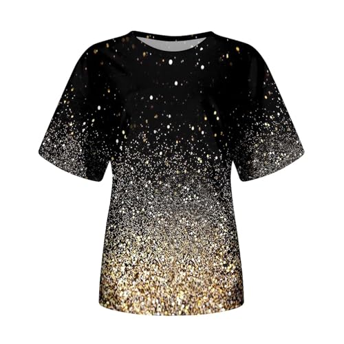 Parte superior brillante para mujer, elegante, camiseta de fiesta, color plateado, brillante, para boda, blusa con lentejuelas, elegante, festiva, , camiseta brillante, camiseta de manga corta,