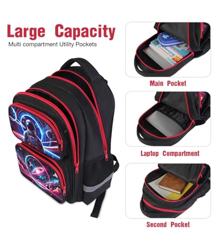 Astronaut Space Backpack Set for Boys Girls, Kids Bookbag Combo with Lunch Box Pencil Case for Elementary Middle School, Adjustable Straps Schoolbag for Age Children 6–184