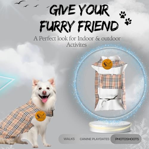 Image of Sage Square Winter Coloured Dog Coat - All-Weather Protection, Windproof, Waterproof Cozy Fleece Lining, Adjustable Straps, Durable Construction, Stylish, Comfortable, Jacket (Cream & White, Large)