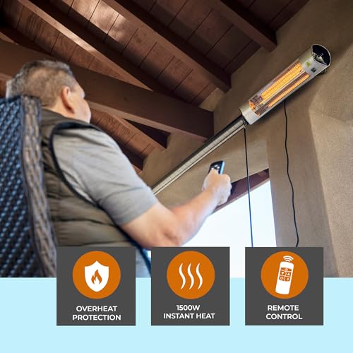 Kenmore Wall Mouted Electric Outdoor Heater for Outdoor Patios or Decks, 3 Heat Levels, 1500W Instant Heating, 24h Timer, Waterproof, Remote Included, Wall-Mouting Brackers Included - image 2