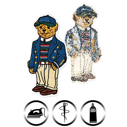 Image of Teddy Bear Sticker Embroidered Patch Teddy in Suit | Children Toys Emblem for All Fabrics | Iron-on Patch for Children Clothes | Repair Clothing Patches | 3.15x1.57 in