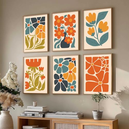 Image of kotart Floral Wall Art Home Decoration Paintings With Frame For Living Room Bed Room Hotel Wall Decor Digital Reprint Set of 6 (10X13 inch)