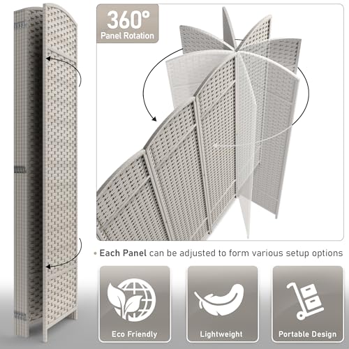Sorbus 6 Panel Room Divider 6 ft. Tall - Privacy Screen, Extra Wide Double Hinged Panels, Mesh Hand-Woven Design, Partition Room Dividers and Folding Privacy Screens, Wall Divider for Room Separation