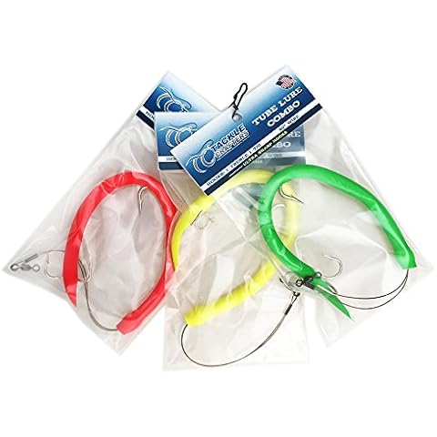 Tube Lure Saltwater Fishing Lures Combo 3 Pack Red, Yellow, Green - Tackle Crafters Cover