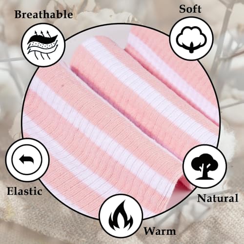 Image of Moon Wood Plus Size Thigh High Socks for Women Knit Cotton Extra Long Striped Over the Knee High Socks Leg Warmers