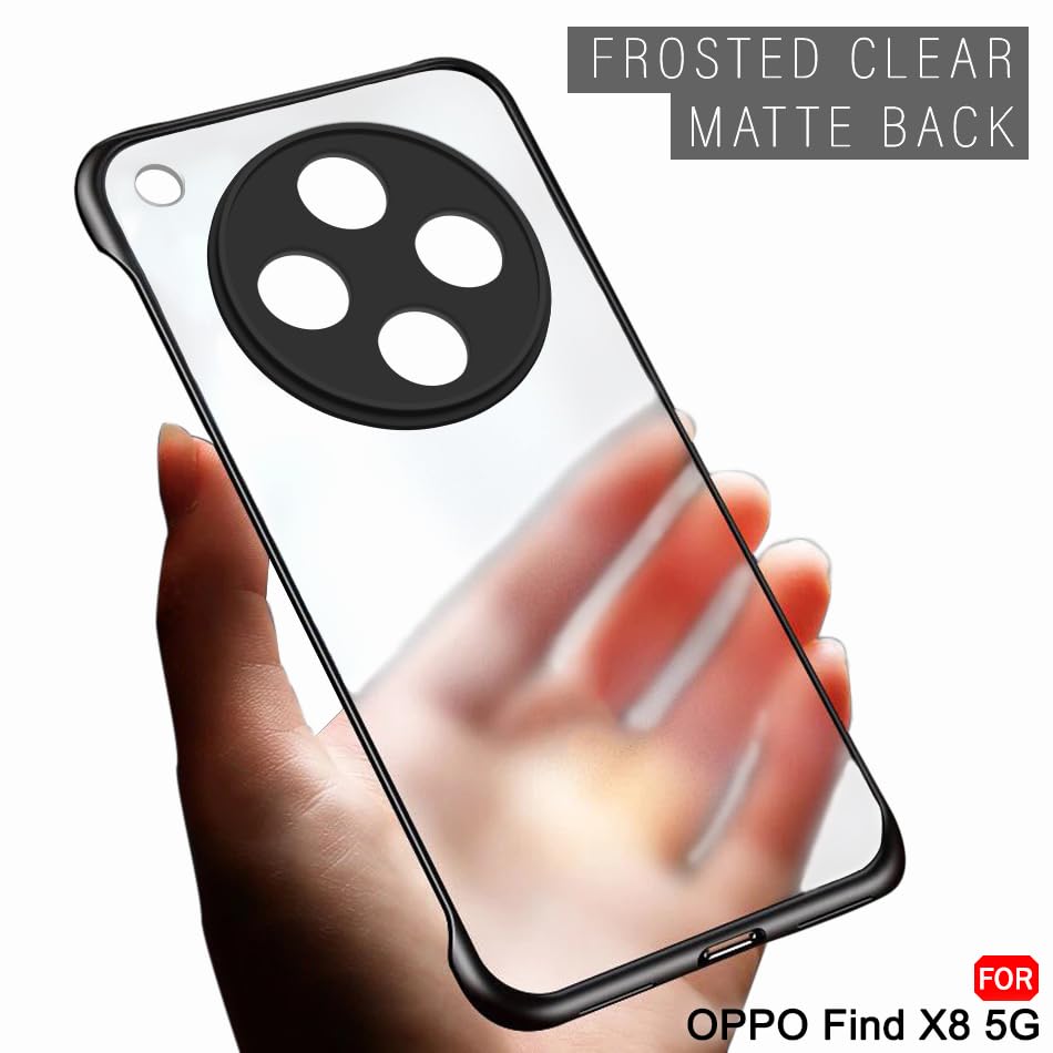 Image of TheGiftKart Hybrid Ultimate Slim Back Case Cover for Oppo Find X8 5G | Camera & Screen Protection | Frosted Matte Translucent Hard Back Case Cover for Oppo Find X8 5G (PC & TPU, Black Bumper)