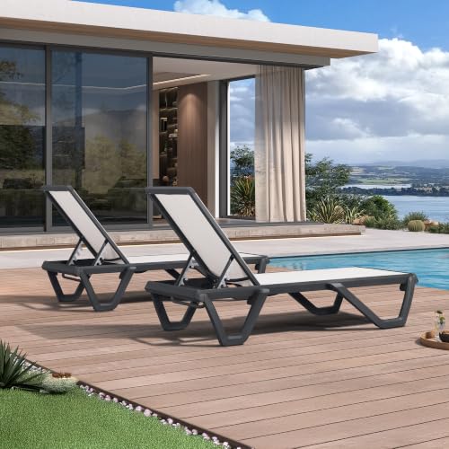 Image of PURPLE LEAF Outdoor Lounge Chair Aluminum Chaise Lounge UV Protection White