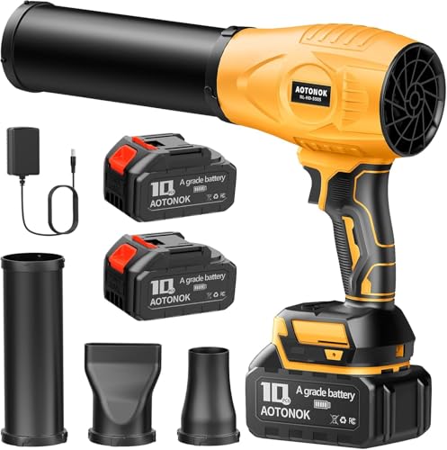 Leaf Blower Cordless 21V Electric Handheld Leaf Blower with 22.0Ah Batteries & Fast Charger Adjustable Speed Powerful Airflow Lightweight for Lawn Care/Yard/Leaves/Dust Black Yellow