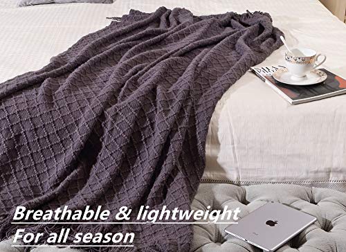 Image of CREVENT Knitted Decorative Throw Blanket for Couch Sofa Chair Bed, Soft Breathable Lightweight for Spring Summer (50''X60'' Dark Grey /Black)