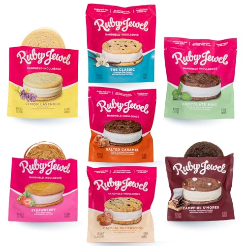 Ruby Jewel Big Sampler Ice Cream Sandwiches – Frozen Dessert - 28 Assorted Flavors – The Classic, Lemon Lavender, Chocolate Mint, Salted Caramel, Strawberry, Oatmeal Butterscotch, S’mores