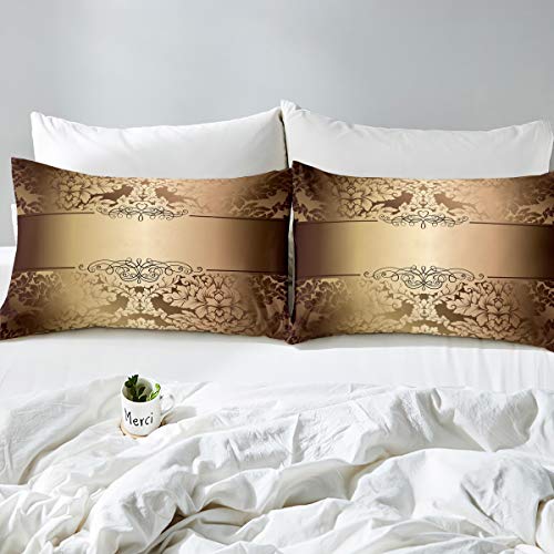 Feelyou Conjunto de capa de edredom dourada de luxo feminina, capa de edredom de flor azul royal, co