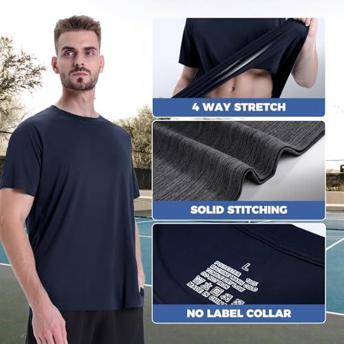 5 Pack Workout Mens T Shirts - Black Gym Quick Dry Short Sleeve Moisture Wicking Tee Tops for Athletic Work Casual Running2