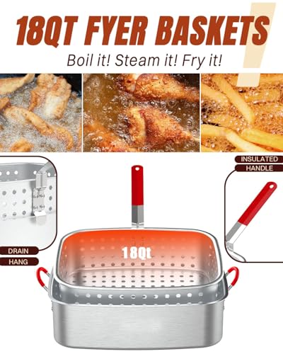 Image of 18QT Fish Fryer Pot with 18QT Basket, Aluminum Deep Fryer with Lid, Thermometer & Tongs, Outdoor Frying Pot for Fish, Chicken Wings & French Fries