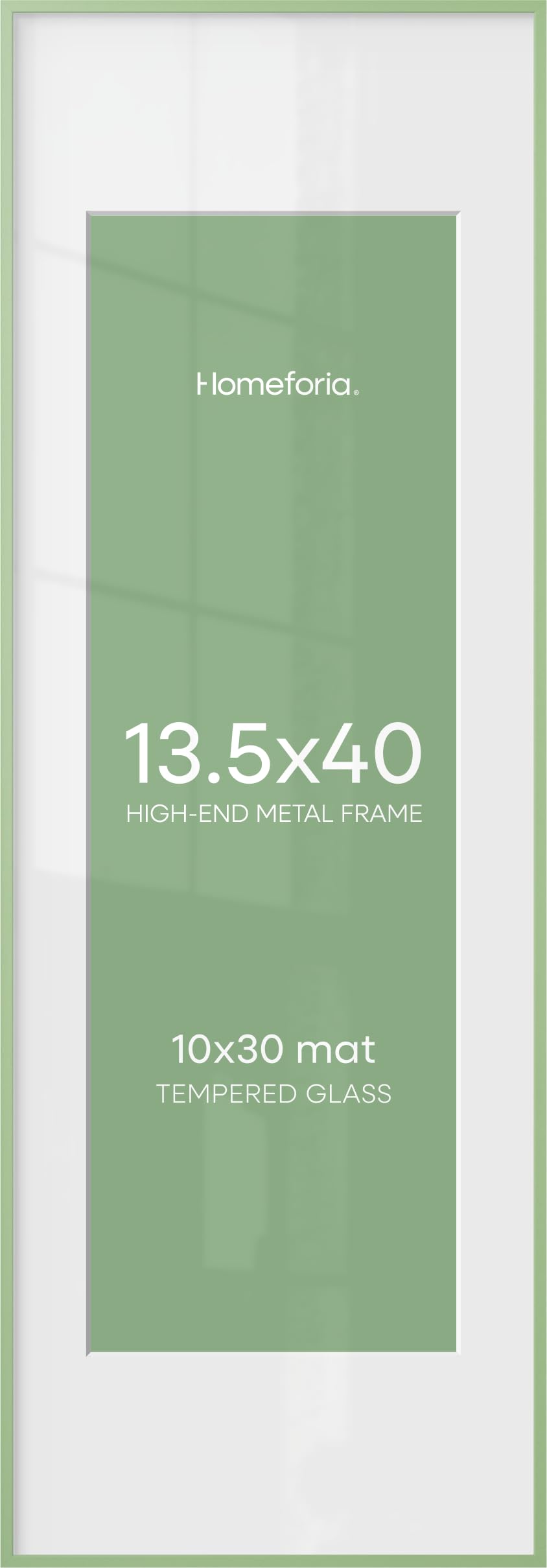 Homeforia 13.5x40 Green Picture Frame, High-End Metal, 10x30 Mat, Glass | High End Aluminum, Tempered Glass, Acid-Free 10x30 Removable Mat, 13.5x40 in Edge-to-Edge Display 40x13.5, Wall Kit, Set Of 2