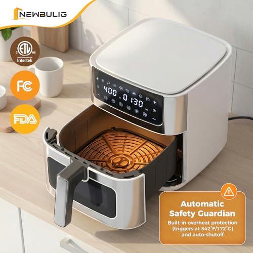 Image of NEWBULIG Air Fryer 6.34QT Airfryer with Visible Window 400℉ Fast Heating Stainless Steel Air Fryers Oven with Nonstick and Dishwasher-Safe Basket 8-in-1 Cooking Preset with Timer Auto-Off