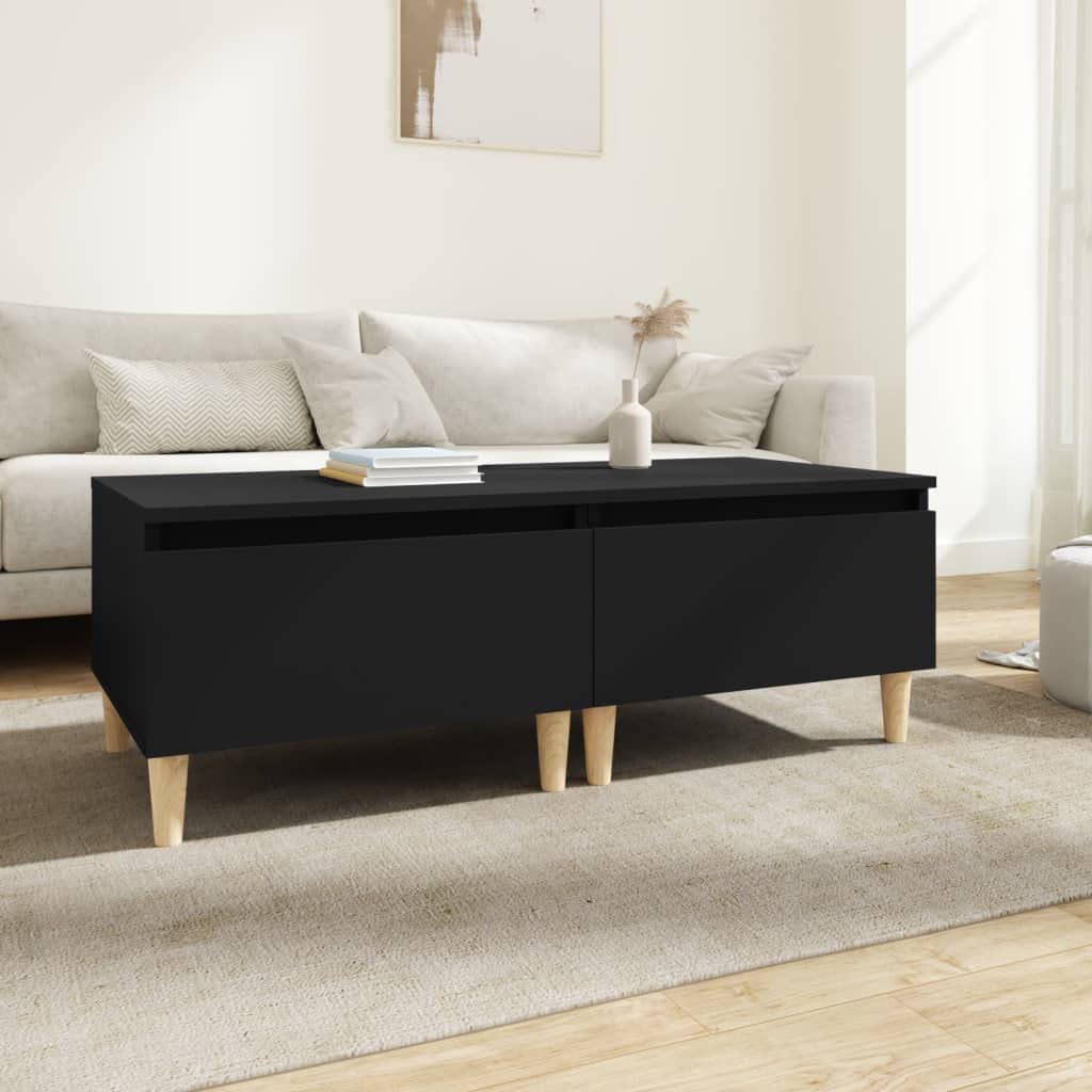 SXZenSpace Side Tables 2 pcs Black 50x46x35 cm Engineered Wood Scandinavian Nightstand Small Coffee Table Storage Drawer & Solid Eucalyptus Legs for Living Room Bedroom Sofa Corner